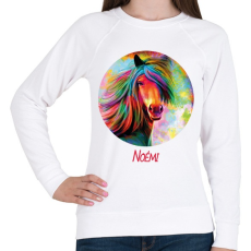 PRINTFASHION Szines lovas minta - Névvel - Női pulóver - Fehér