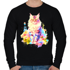 PRINTFASHION Színes maine coon - Férfi pulóver - Fekete férfi pulóver, kardigán