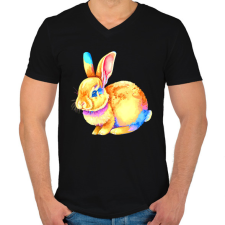 PRINTFASHION Színes nyuszi - Férfi V-nyakú póló - Fekete férfi póló