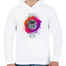 PRINTFASHION Színes óra - Férfi kapucnis pulóver - Fehér férfi pulóver, kardigán