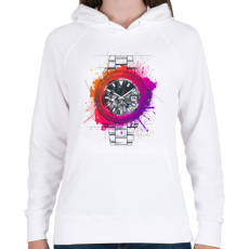 PRINTFASHION Színes óra - Női kapucnis pulóver - Fehér