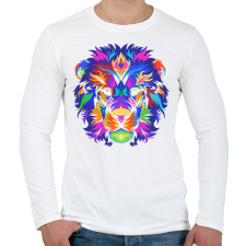 PRINTFASHION Színes oroszlán - Férfi hosszú ujjú póló - Fehér férfi póló
