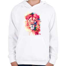 PRINTFASHION Színes oroszlán - Gyerek kapucnis pulóver - Fehér
