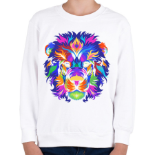 PRINTFASHION Színes oroszlán - Gyerek pulóver - Fehér gyerek pulóver, kardigán