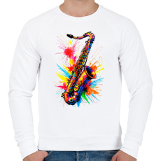 PRINTFASHION Színes szaxofon - Férfi pulóver - Fehér