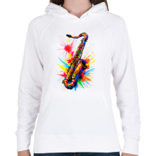 PRINTFASHION Színes szaxofon - Női kapucnis pulóver - Fehér női pulóver, kardigán