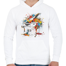PRINTFASHION Színes zongora - Férfi kapucnis pulóver - Fehér férfi pulóver, kardigán