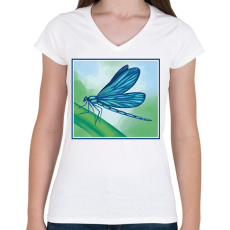 PRINTFASHION Szitakötő - Női V-nyakú póló - Fehér