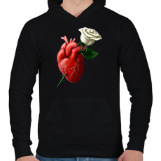 PRINTFASHION Szív fehér rózsával - Férfi kapucnis pulóver - Fekete