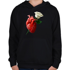 PRINTFASHION Szív fehér rózsával - Gyerek kapucnis pulóver - Fekete