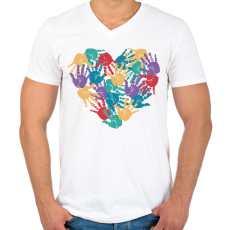 PRINTFASHION Szív kezekből - Férfi V-nyakú póló - Fehér