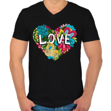 PRINTFASHION Szív virágokkal - Férfi V-nyakú póló - Fekete férfi póló