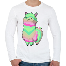 PRINTFASHION Szivárvány alpaca - Férfi hosszú ujjú póló - Fehér férfi póló