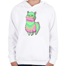 PRINTFASHION Szivárvány alpaca - Gyerek kapucnis pulóver - Fehér
