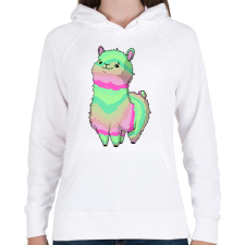 PRINTFASHION Szivárvány alpaca - Női kapucnis pulóver - Fehér női pulóver, kardigán