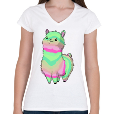 PRINTFASHION Szivárvány alpaca - Női V-nyakú póló - Fehér