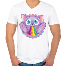 PRINTFASHION Szivárvány macska - Férfi V-nyakú póló - Fehér