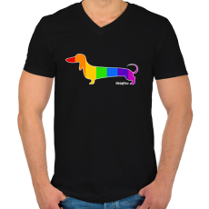 PRINTFASHION Szivárvány testű tacskó - Férfi V-nyakú póló - Fekete