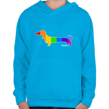 PRINTFASHION Szivárvány testű tacskó - Gyerek kapucnis pulóver - Azúrkék gyerek pulóver, kardigán