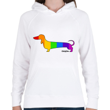 PRINTFASHION Szivárvány testű tacskó - Női kapucnis pulóver - Fehér női pulóver, kardigán