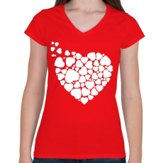 PRINTFASHION Szívek - Női V-nyakú póló - Piros