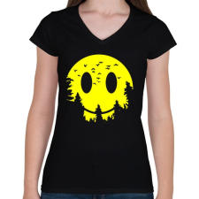 PRINTFASHION Szmájli hold - Női V-nyakú póló - Fekete női póló