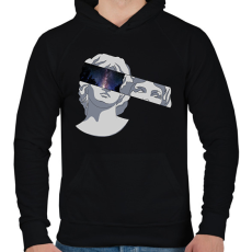 PRINTFASHION Szobor galaxis - Férfi kapucnis pulóver - Fekete