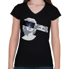 PRINTFASHION Szobor galaxis - Női V-nyakú póló - Fekete női póló