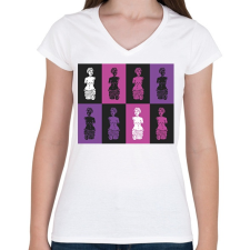 PRINTFASHION Szobrok - Színes - Női V-nyakú póló - Fehér női póló