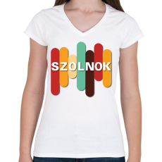 PRINTFASHION Szolnok - Színes - Női V-nyakú póló - Fehér