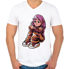 PRINTFASHION Szomorú lány - Férfi V-nyakú póló - Fehér