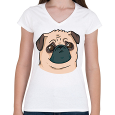 PRINTFASHION Szomorú mopsz - Női V-nyakú póló - Fehér