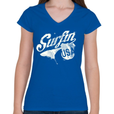 PRINTFASHION Szörf USA - Női V-nyakú póló - Királykék