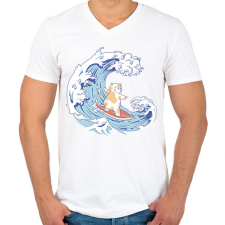 PRINTFASHION Szörfös cica - Férfi V-nyakú póló - Fehér férfi póló