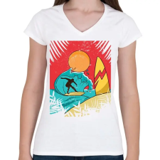 PRINTFASHION Szörfös - Női V-nyakú póló - Fehér női póló