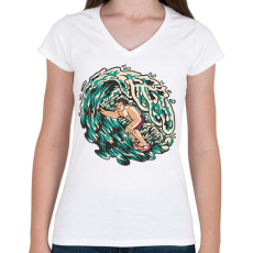 PRINTFASHION Szörfös - Női V-nyakú póló - Fehér