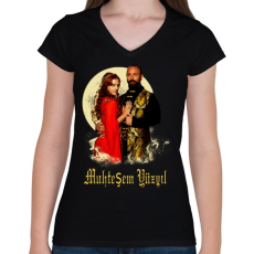 PRINTFASHION Szulejmán - Női V-nyakú póló - Fekete