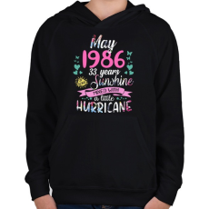 PRINTFASHION Születésnap 1986 Május - Napfény egy kis hurrikánnal! - Gyerek kapucnis pulóver - Fekete