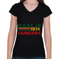 PRINTFASHION Szülinap Made in 1974  - Női V-nyakú póló - Fekete női póló