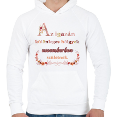 PRINTFASHION szülinap november virágos  - Férfi kapucnis pulóver - Fehér