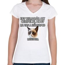 PRINTFASHION Szülinapi Grumpy Cat - Női V-nyakú póló - Fehér női póló