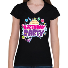 PRINTFASHION Szülinapi party - Női V-nyakú póló - Fekete