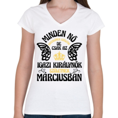 PRINTFASHION Szülinapos királynő_március fekete - Női V-nyakú póló - Fehér