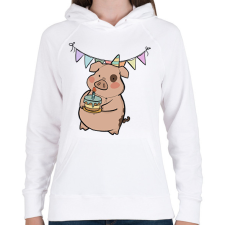 PRINTFASHION Szülinapos malac - Női kapucnis pulóver - Fehér női pulóver, kardigán