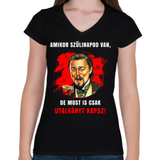 PRINTFASHION Szülinapra utalvány - Női V-nyakú póló - Fekete női póló