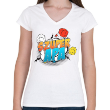 PRINTFASHION Szuper Apa - Női V-nyakú póló - Fehér női póló