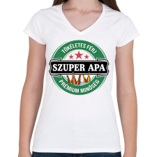PRINTFASHION Szuper Apa - Női V-nyakú póló - Fehér női póló