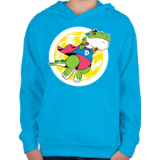 PRINTFASHION Szuper dínó - Gyerek kapucnis pulóver - Azúrkék gyerek pulóver, kardigán