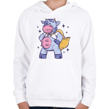 PRINTFASHION Szuper tehén - Gyerek kapucnis pulóver - Fehér gyerek pulóver, kardigán