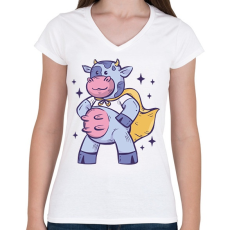 PRINTFASHION Szuper tehén - Női V-nyakú póló - Fehér